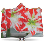 Red And White Amaryllis Print Hooded Blanket
