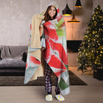 Red And White Amaryllis Print Hooded Blanket