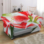 Red And White Amaryllis Print Loveseat Slipcover