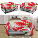 Red And White Amaryllis Print Loveseat Slipcover