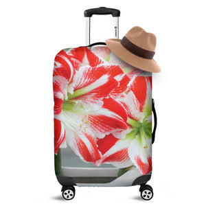 Red And White Amaryllis Print Luggage Cover