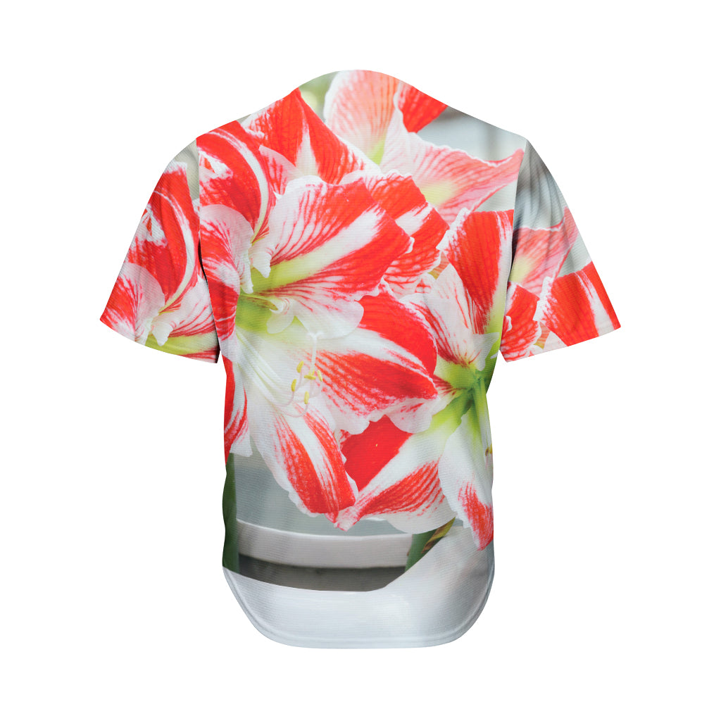 Red And White Amaryllis Print Men's Baseball Jersey