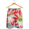 Red And White Amaryllis Print Men's Shorts