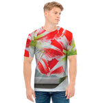 Red And White Amaryllis Print Men's T-Shirt