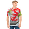 Red And White Amaryllis Print Men's T-Shirt