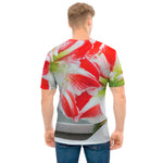 Red And White Amaryllis Print Men's T-Shirt