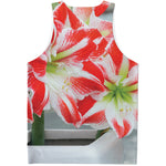 Red And White Amaryllis Print Men's Tank Top