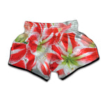 Red And White Amaryllis Print Muay Thai Boxing Shorts