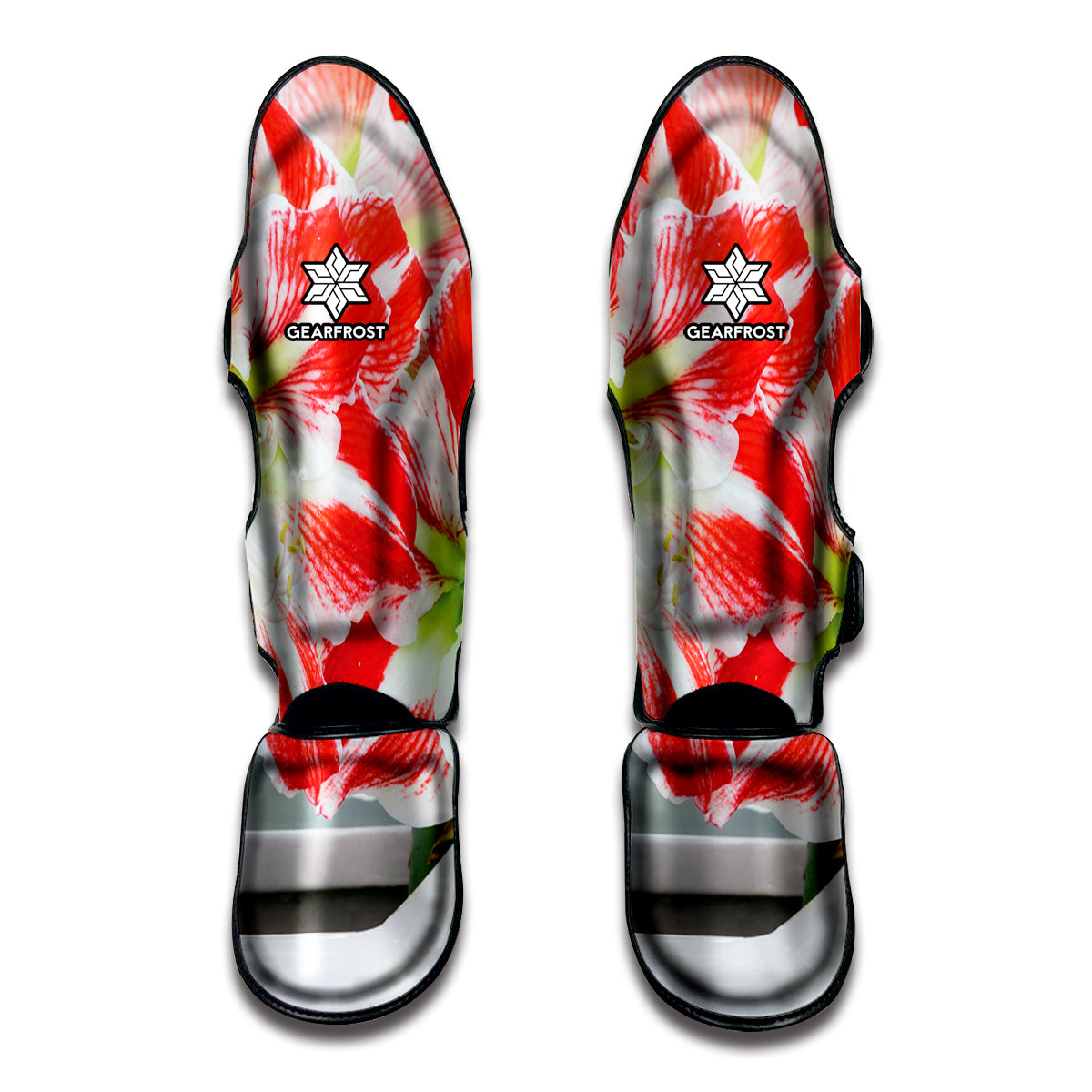 Red And White Amaryllis Print Muay Thai Shin Guard