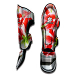 Red And White Amaryllis Print Muay Thai Shin Guard