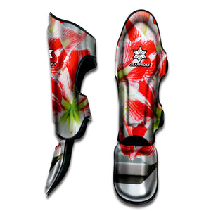 Red And White Amaryllis Print Muay Thai Shin Guard