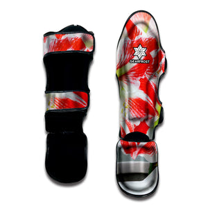 Red And White Amaryllis Print Muay Thai Shin Guard