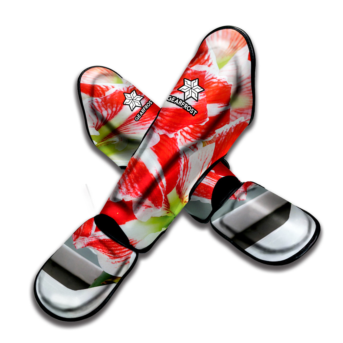 Red And White Amaryllis Print Muay Thai Shin Guard