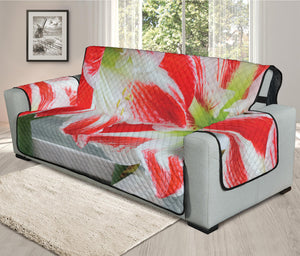 Red And White Amaryllis Print Oversized Sofa Protector