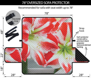 Red And White Amaryllis Print Oversized Sofa Protector