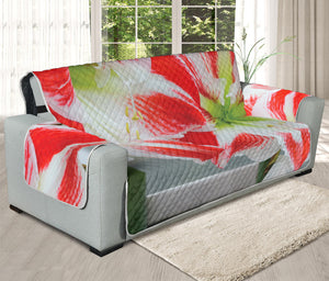 Red And White Amaryllis Print Oversized Sofa Protector