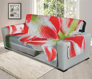 Red And White Amaryllis Print Oversized Sofa Protector