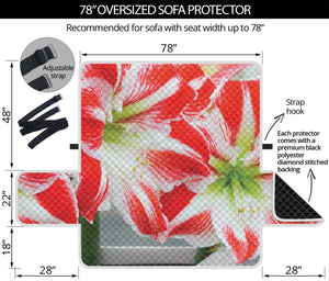 Red And White Amaryllis Print Oversized Sofa Protector