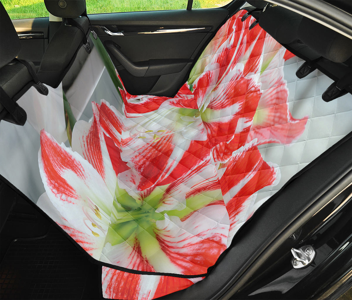 Red And White Amaryllis Print Pet Car Back Seat Cover