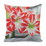 Red And White Amaryllis Print Pillow Cover