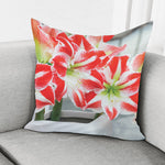 Red And White Amaryllis Print Pillow Cover