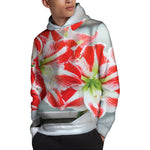 Red And White Amaryllis Print Pullover Hoodie