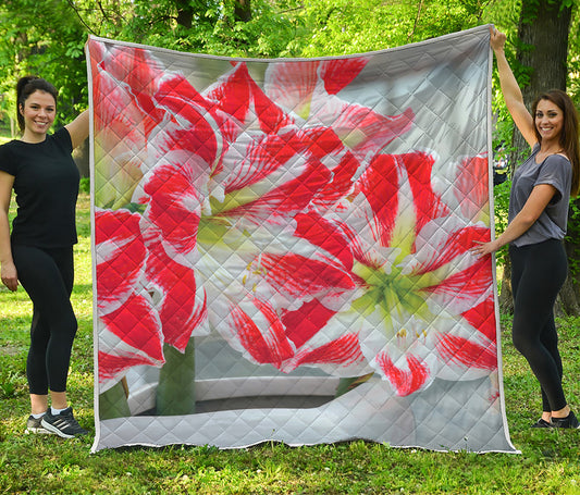 Red And White Amaryllis Print Quilt