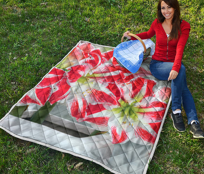 Red And White Amaryllis Print Quilt