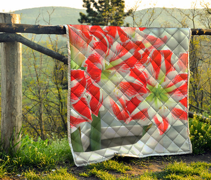 Red And White Amaryllis Print Quilt