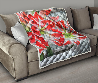 Red And White Amaryllis Print Quilt