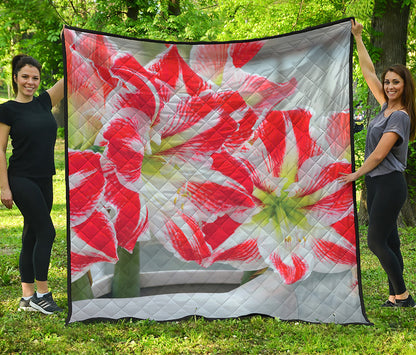 Red And White Amaryllis Print Quilt