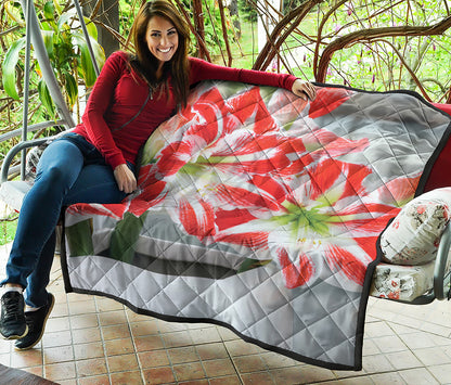 Red And White Amaryllis Print Quilt