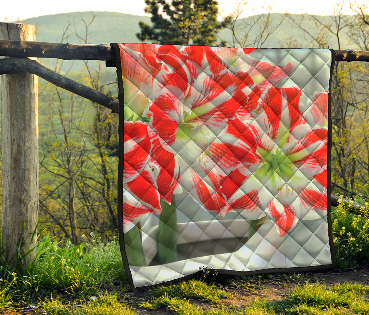 Red And White Amaryllis Print Quilt
