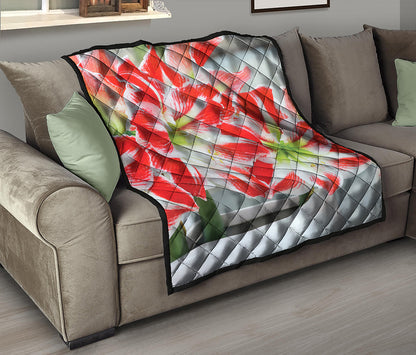 Red And White Amaryllis Print Quilt