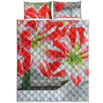 Red And White Amaryllis Print Quilt Bed Set
