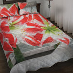 Red And White Amaryllis Print Quilt Bed Set