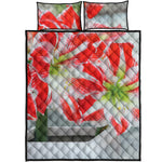 Red And White Amaryllis Print Quilt Bed Set