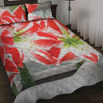 Red And White Amaryllis Print Quilt Bed Set
