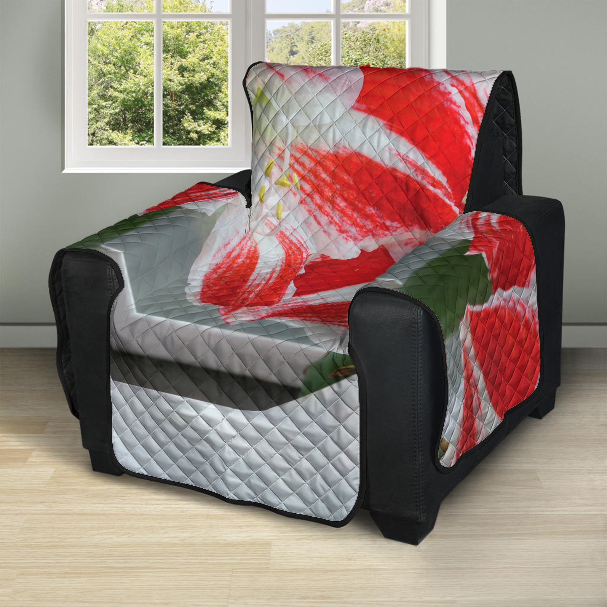 Red And White Amaryllis Print Recliner Protector