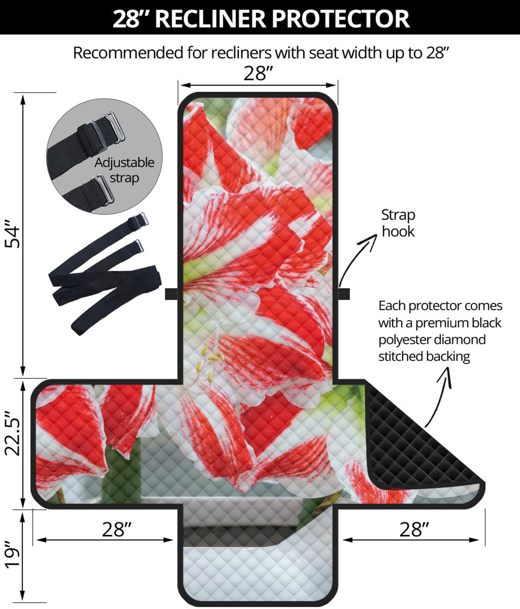 Red And White Amaryllis Print Recliner Protector