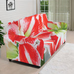 Red And White Amaryllis Print Sofa Cover