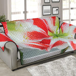 Red And White Amaryllis Print Sofa Protector