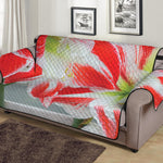 Red And White Amaryllis Print Sofa Protector