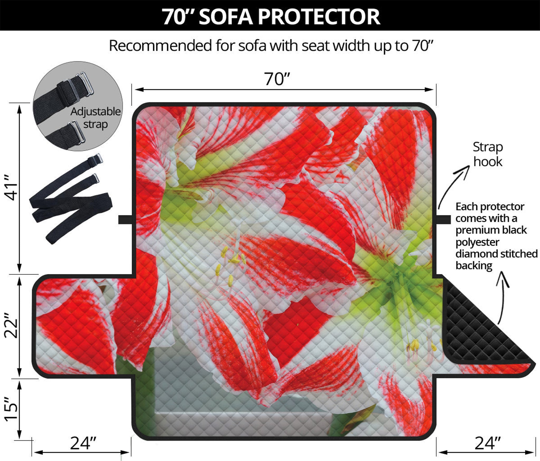 Red And White Amaryllis Print Sofa Protector