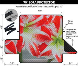 Red And White Amaryllis Print Sofa Protector