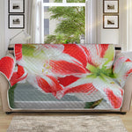 Red And White Amaryllis Print Sofa Protector