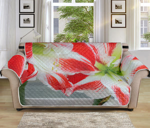 Red And White Amaryllis Print Sofa Protector