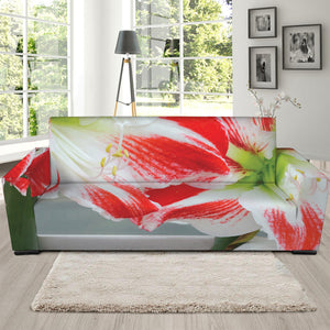 Red And White Amaryllis Print Sofa Slipcover