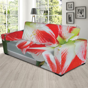 Red And White Amaryllis Print Sofa Slipcover