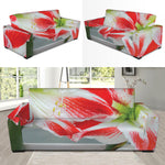 Red And White Amaryllis Print Sofa Slipcover